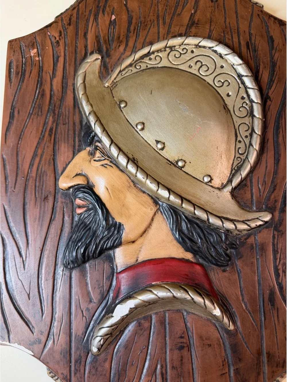 Vintage Pair of Decorative Plaques with Bearded Man in Helmet Design